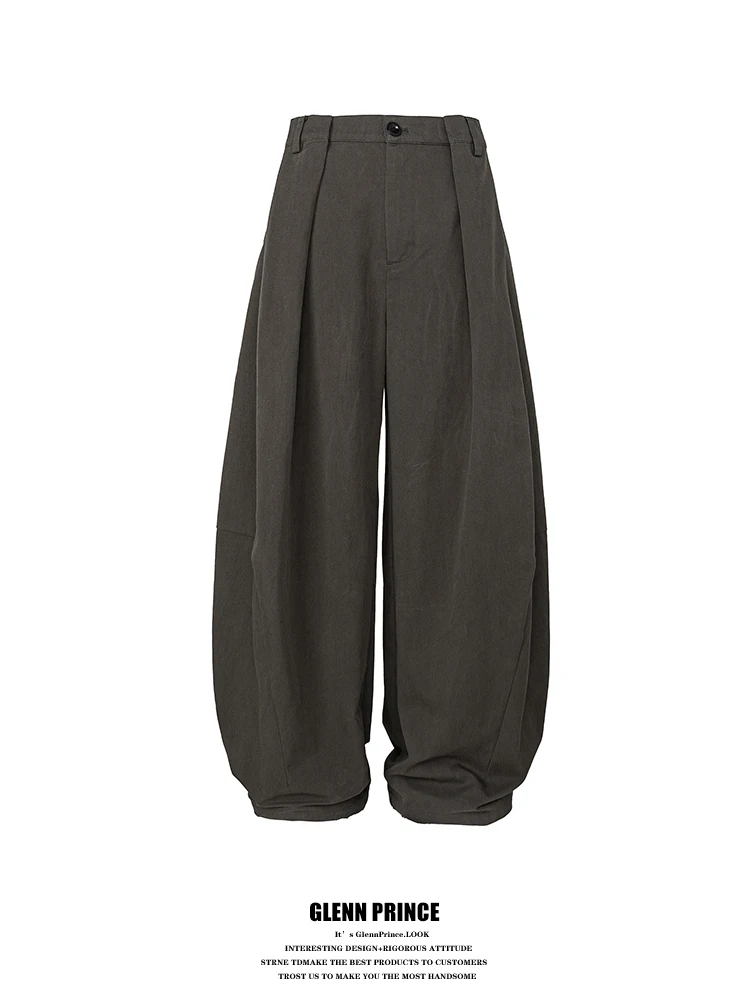 

Мужские ретро-брюки в японском стиле с широкими штанинами, драпировкой и 3D-плиссировкой, повседневные длинные брюки для весеннего сезона, молодежная мода