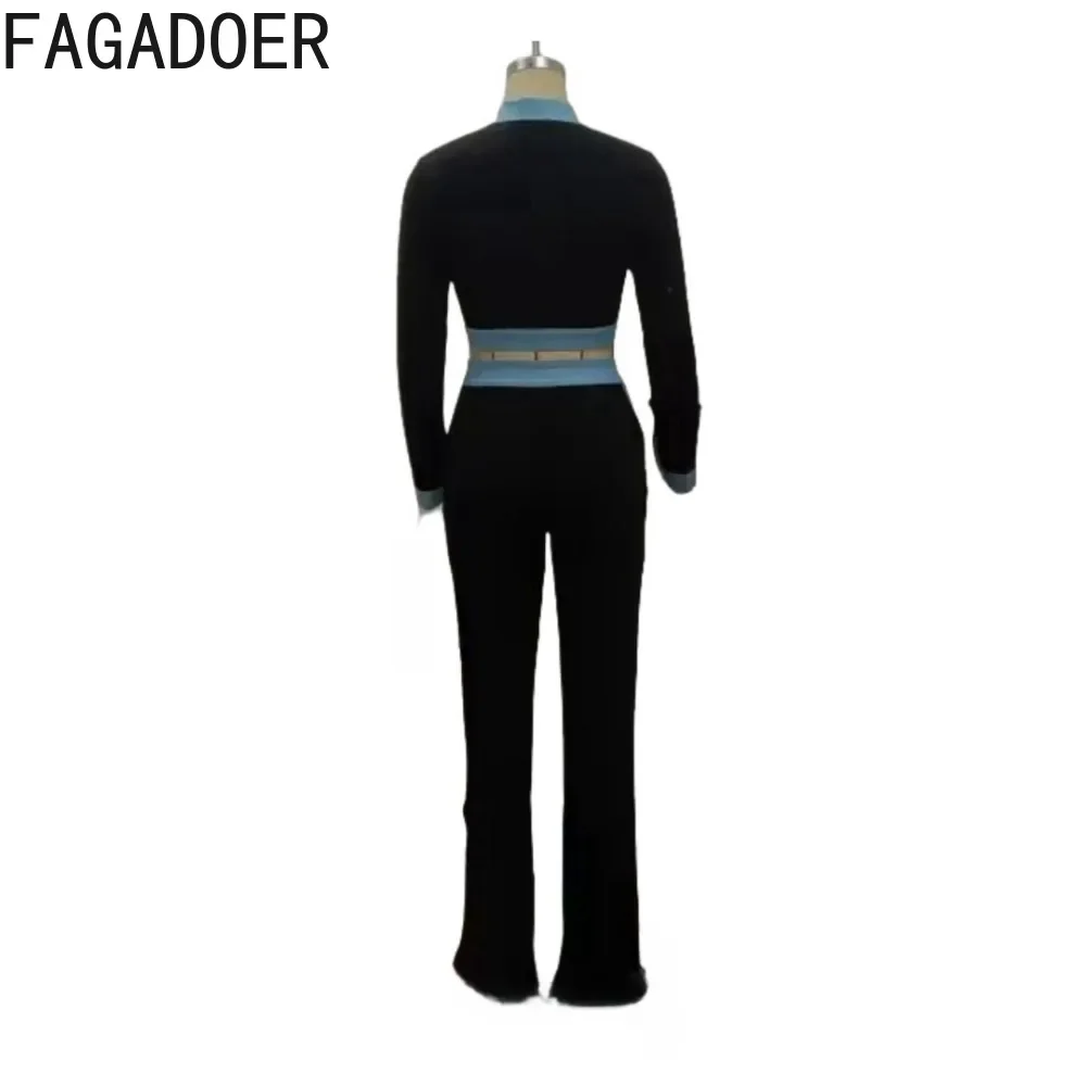 FAGADOER Rib Knit 2 Piece Sets Women Outfit Elegant Lapel Buttons Long Sleeves Crop Top And High Waist Leggings Suits Officewear