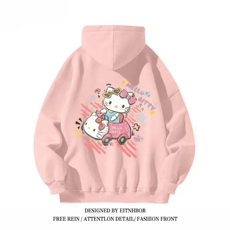 Sanrio Hello Kitty Hoodies Sweatshirts Kawaii Anime Cartoon Print Autumn Winter Outdoor Warm Windproof Student Cute Girl Tops