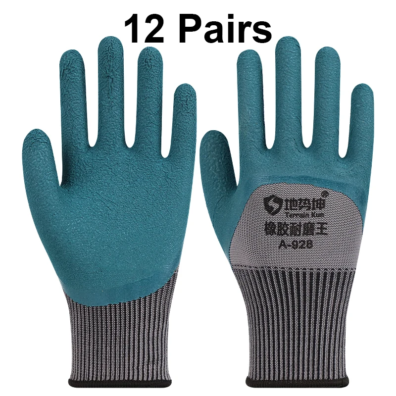 

12pairs Work Gloves Wear-resistant, Anti-slip Anti-cut Rubber Safety Labor Working Golves for Construction Working Gardening