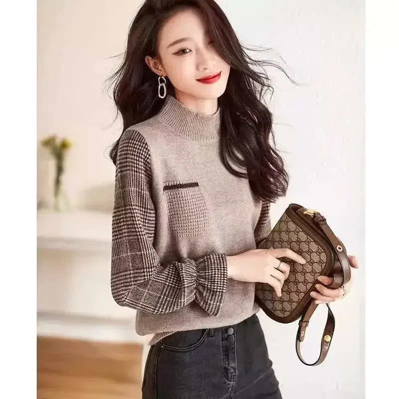 

Fashionable High Neck Knitted Sweater Women's Long Sleeve Base Layer Top Spring Autumn Winter New Arrival Elegant Small Knit Shi