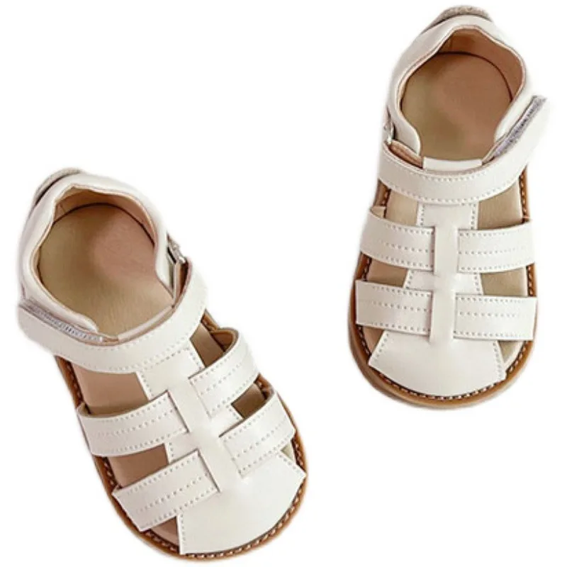 Baby Soft Sandals Summer New Boys Beach Shoes Girls Pure Color Breathable Hook Shoes Kids Anti-slip TPR Sole Sandals