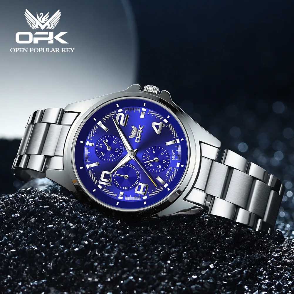 OPK 6017 Classic Mens Watch Original Quartz Movement Multifunctional Chronograph Watch For Man Waterproof Luminous Watch