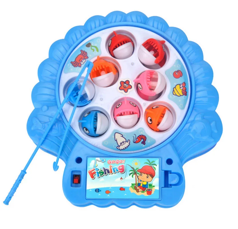 Kids Electronic Shell Shape Rotation Fishing Toys with Music and Two  Rod Funny Interactive Education   For Children