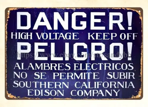 Danger High Voltage keep out Peligro metal tin sign advertising garden outdoor