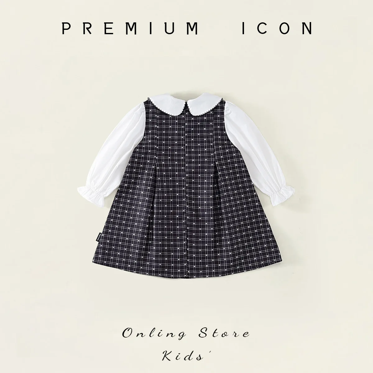 YBFSKID Spring Children Girls Houndstooth Dress Kids Babys Girls Peter Pan Collar Dress Infant Girls Long Sleeve Princess Dress