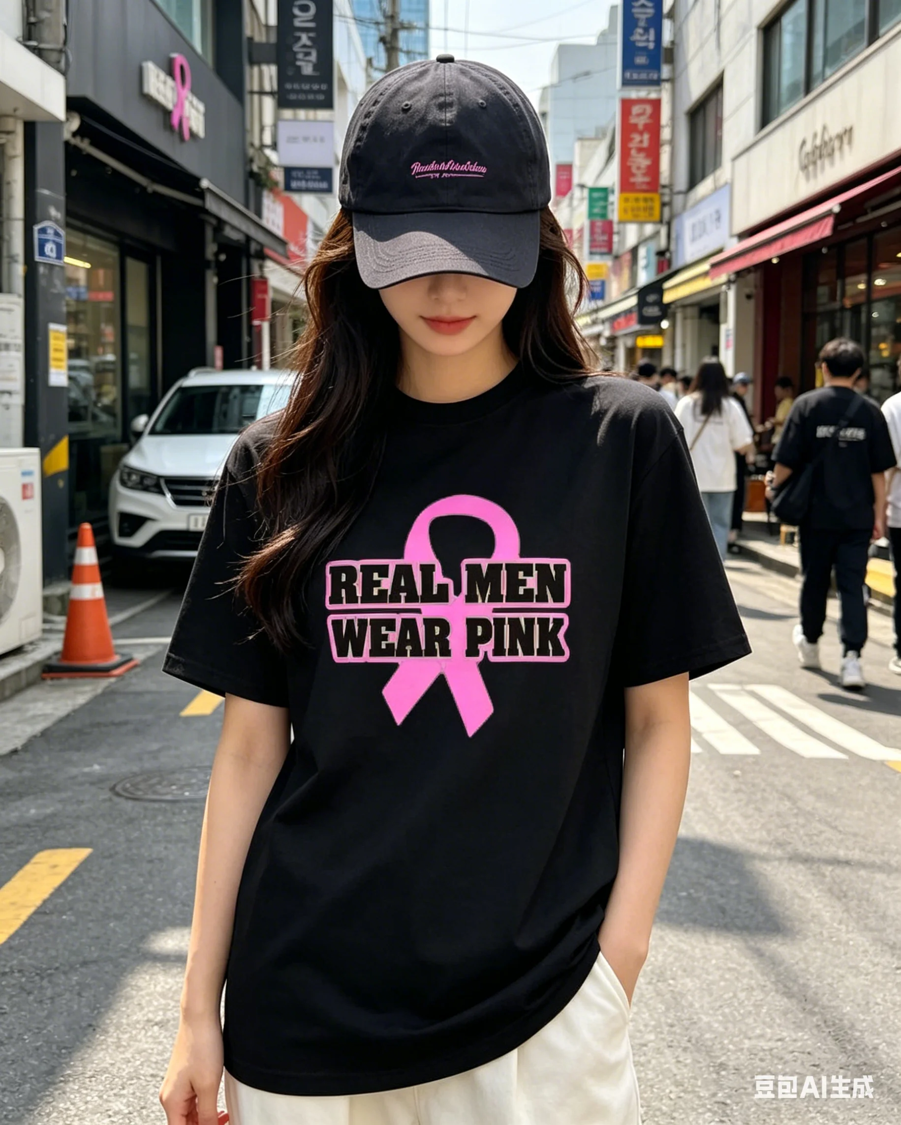 T-shirt graphique tendance pour soutenir les œuvres caritatives, col rond en coton décontracté