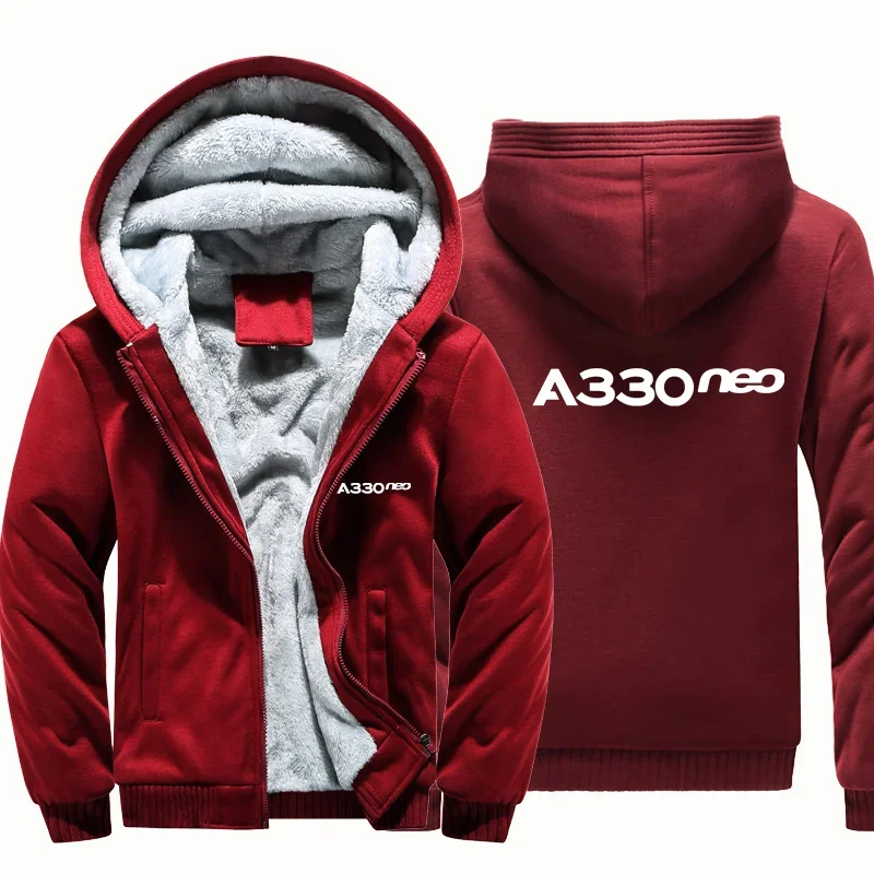A330neo Fleece Warm Wool Aviation Pilots Flight Men Coat Jackets Autumn Winter Zipper Hooded Thick Hoodies Sweatshirts