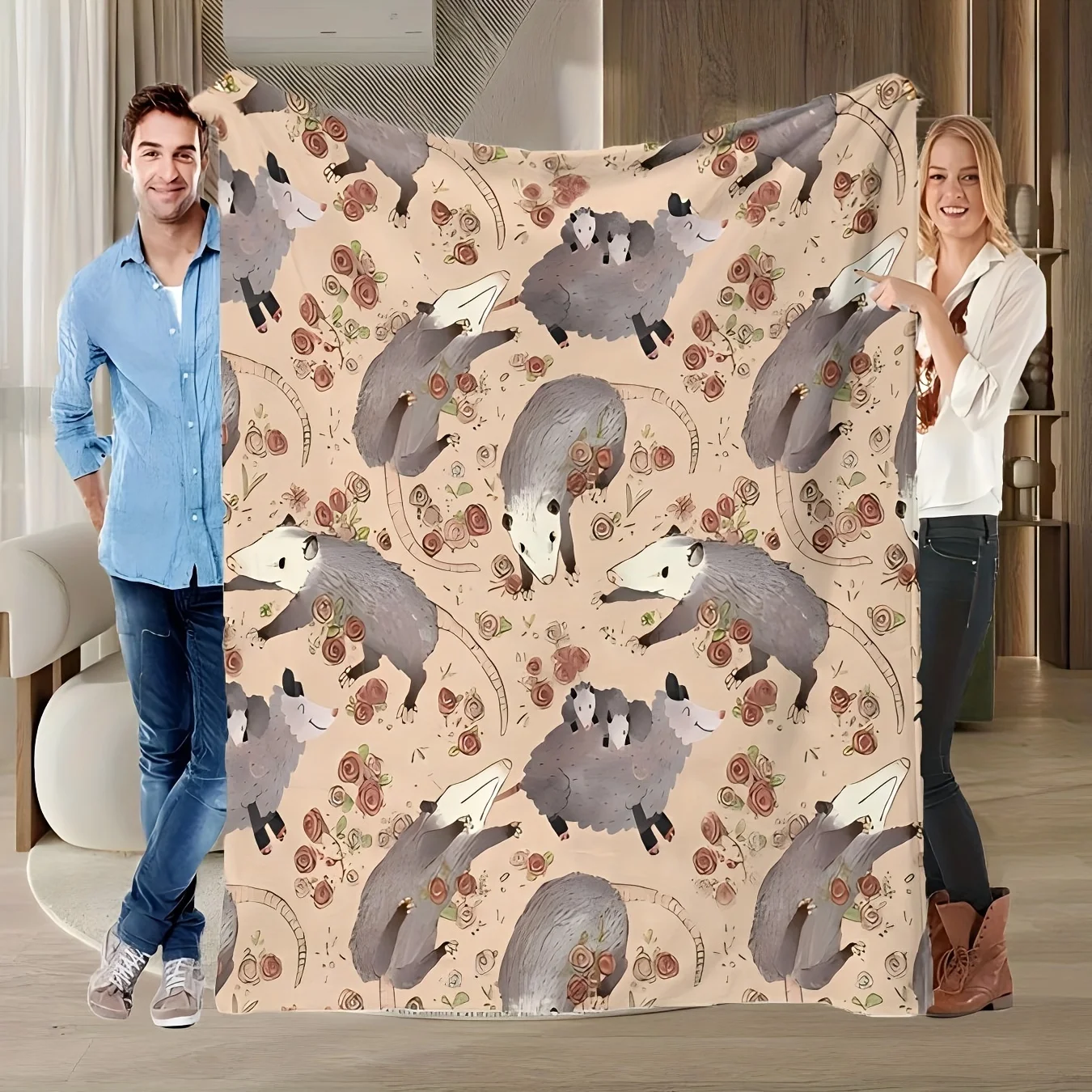 

Современное фланелевое одеяло с опоссумом — мягкий уютный полиэстер | Всесезонный универсальный | Декор дивана и подарок