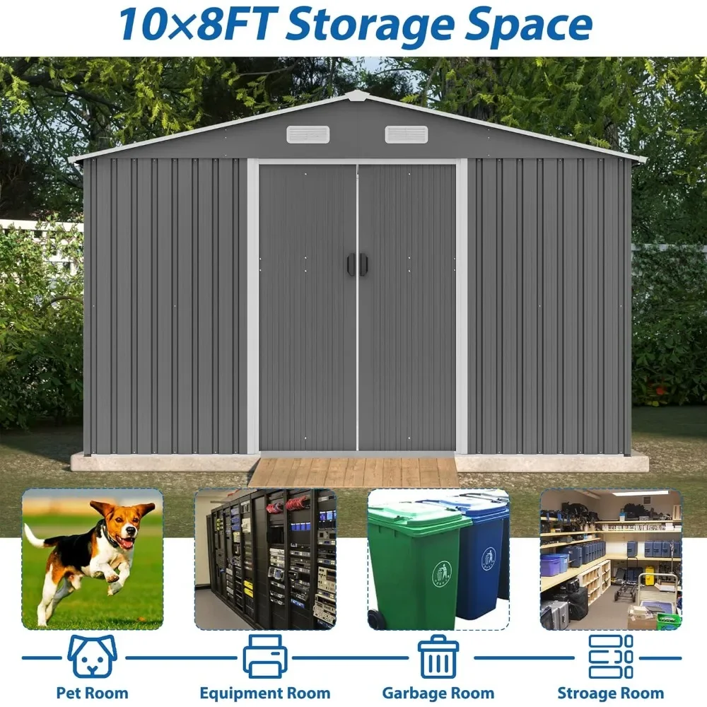 Sheds Outdoor Storage Booth Patio 3 Hooks Anti-Corrosion Weather Resistant Oversized Storage Box for Garden Gray Shed Buildings