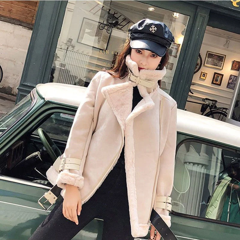 Women\'s Fur Integrated Coat New 2024 Autumn And Winter Korean Loose Femal Schoolgirl Versatile Suede Velvet Motorcycle Jacket