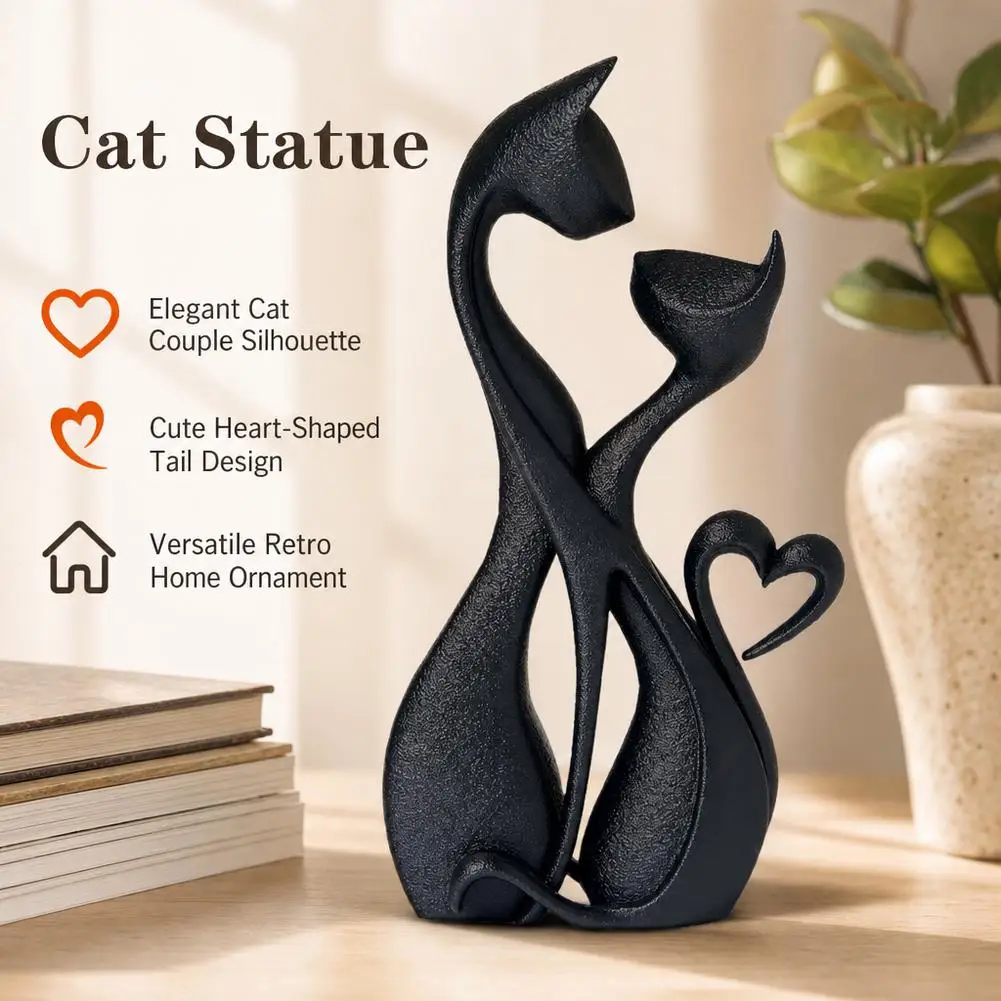 Elegant Cat Sculpture Heart-Shaped Retro Style Home Decoration Cute Gift Item for Animal Lovers And Cat Enthusiasts