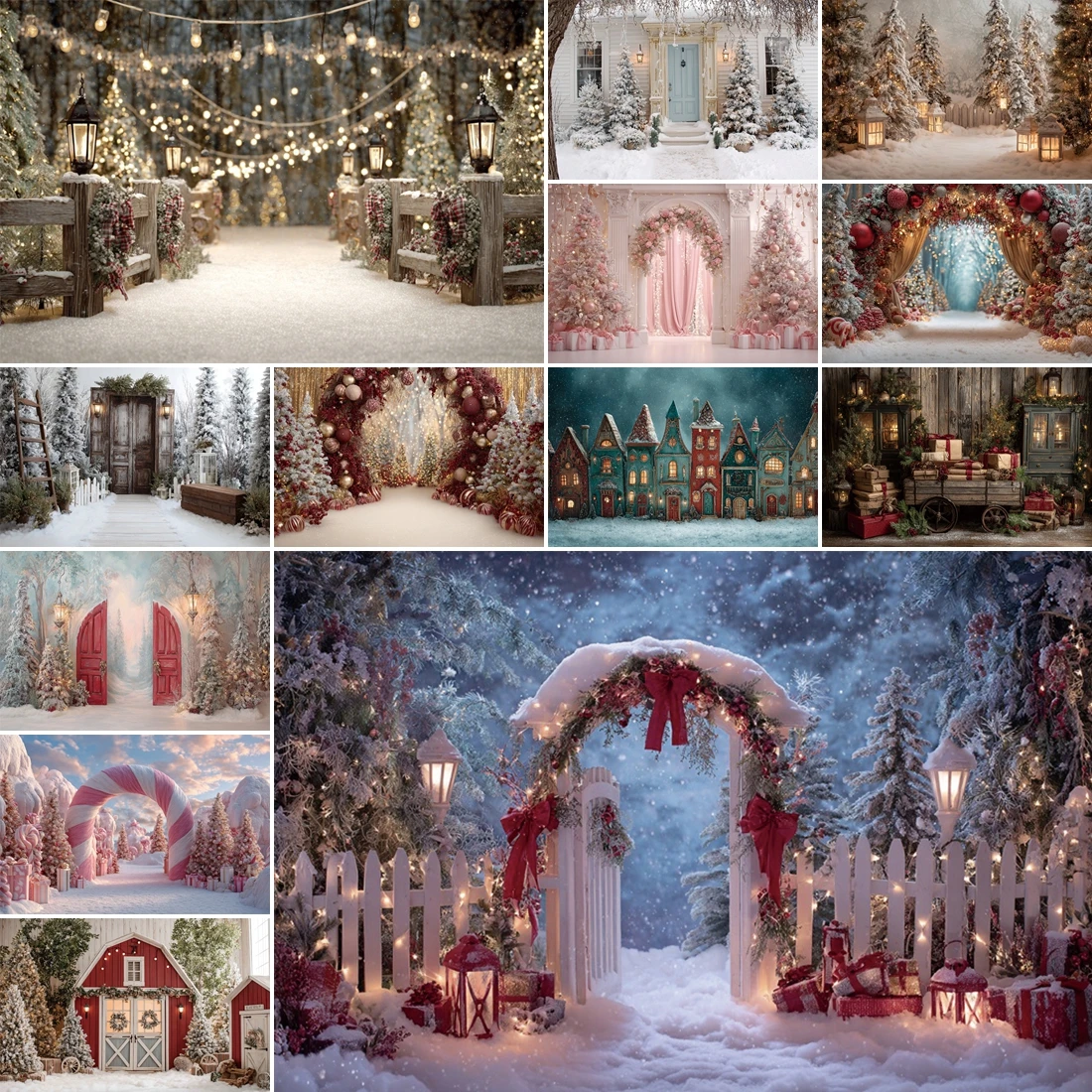 

MOON.QG Christmas Candy Cane Photo Background Fence Door Flower Xmas Tree Backdrop Photography Baby Photozone Accessories Studio