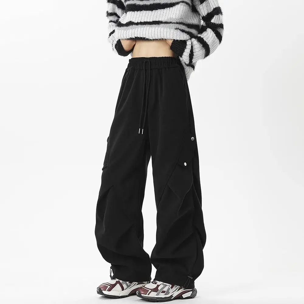American Vintage Casual Pants Men's Spring Autumn New Design Pleated Cargo Parachute Loose Drape Sweatpants Trendy