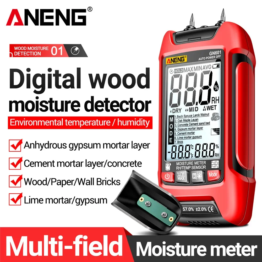 ANENG GN601 0 ~ 99.9% drewna higrometr 20.5% RH wyświetlacz miernik wilgotności drewna Multiscene pomiaru temperatury wilgotność sondy testery