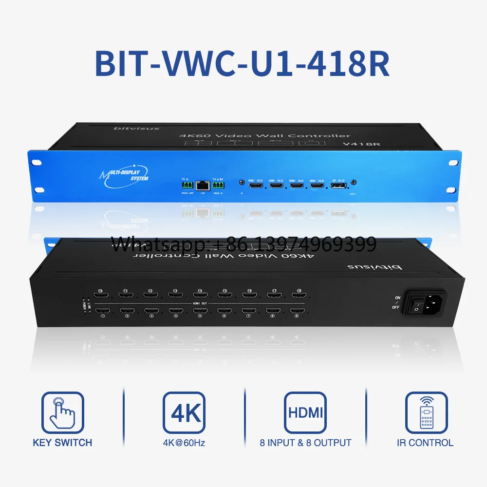 4K Video Wall Controller 4X1 2X2 4X4 Screen Processor 18 Outputs Metal Housing for Multi Display Splicing ODM OEM