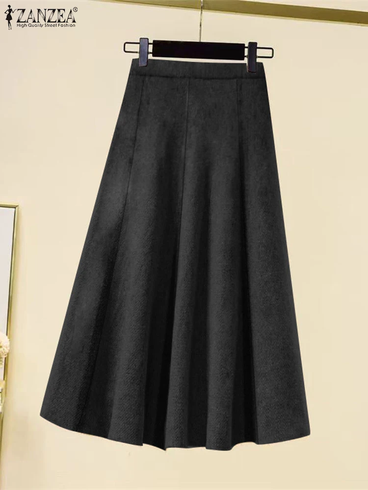 ZANZEA Vintage Solid Color Pleating Falda Women OL A-Line Long Skirt Fashion Midi Waist Jupess 2024 Autumn Loose Midi Overskirts