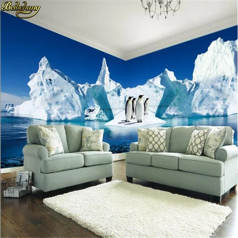 Custom Iceberg Penguin South Pole mural wallpaper for walls 3 d painting living room backdrop bedroom natural scenery wall paper