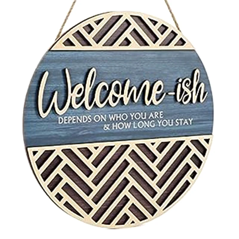 3D Welcome Hanging Sign Plaque For Front Door Wall Decor, Funny Welcome-Ish Wooden Hanger, Rustic Minimalist Wood Durable