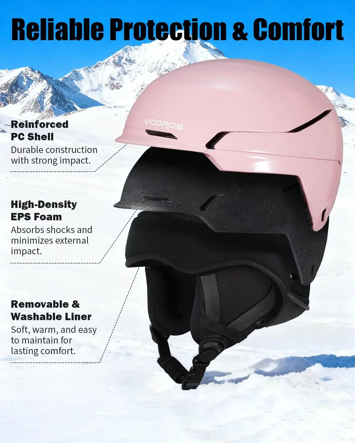 Lightweight Adult Ski Helmet with Goggles Set, Durable PC Shell for Men and Women Snow Sports view 3