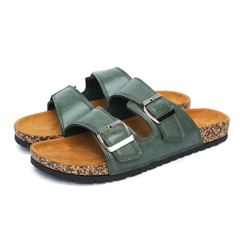 

Новые мужские и женские тапочки на пробковой подошве, удобные кожаные сандалии с узором «елочка», унисекс, мода в стиле ретро для дома, пляжа