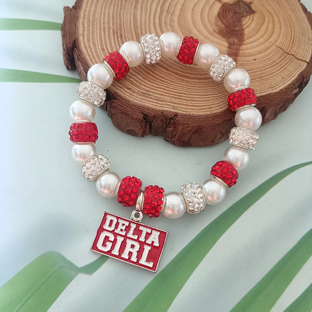 New Red and White Beaded Elastic Bracelet DIY Customizable Rhinestone Charm Jewelry