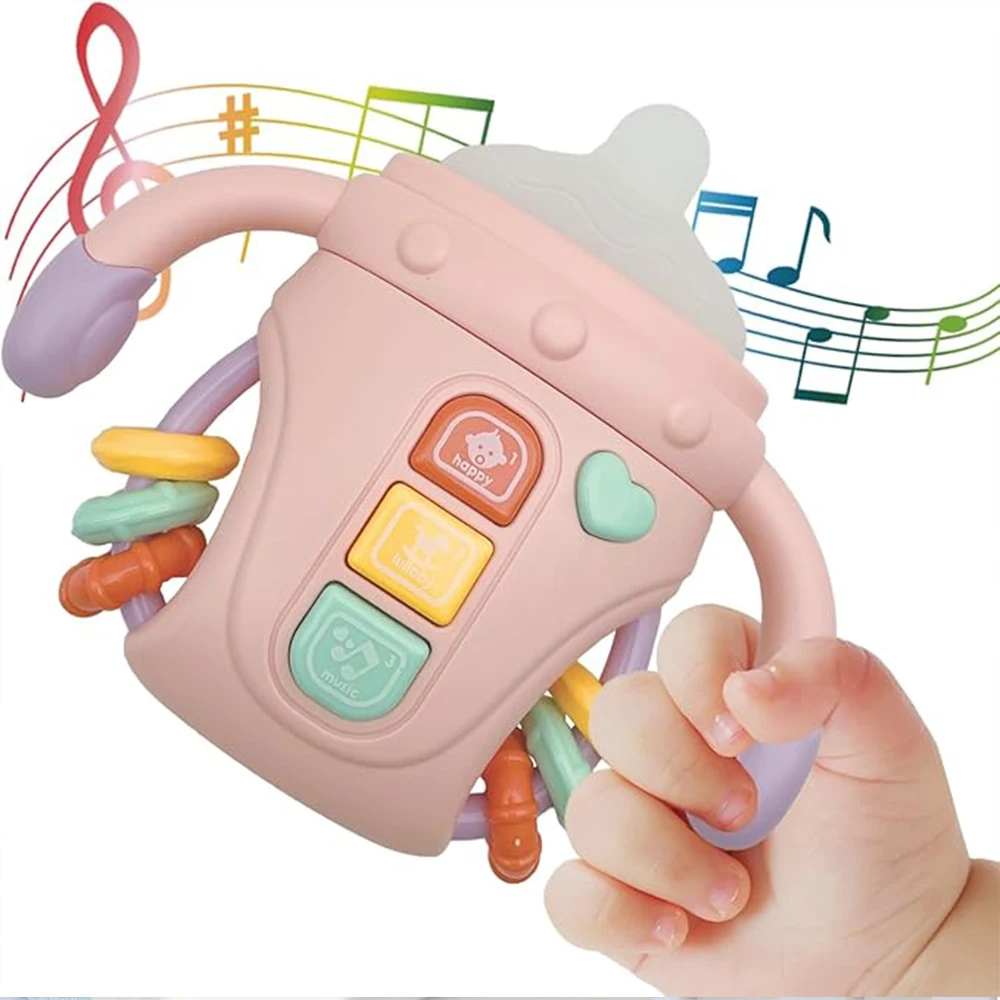 ベビーガラガラおもちゃ ミュージカル感覚学習おもちゃ 音楽とライト付き おしゃぶり歯が生える 幼児用 男の子と女の子へのギフト 0-24M