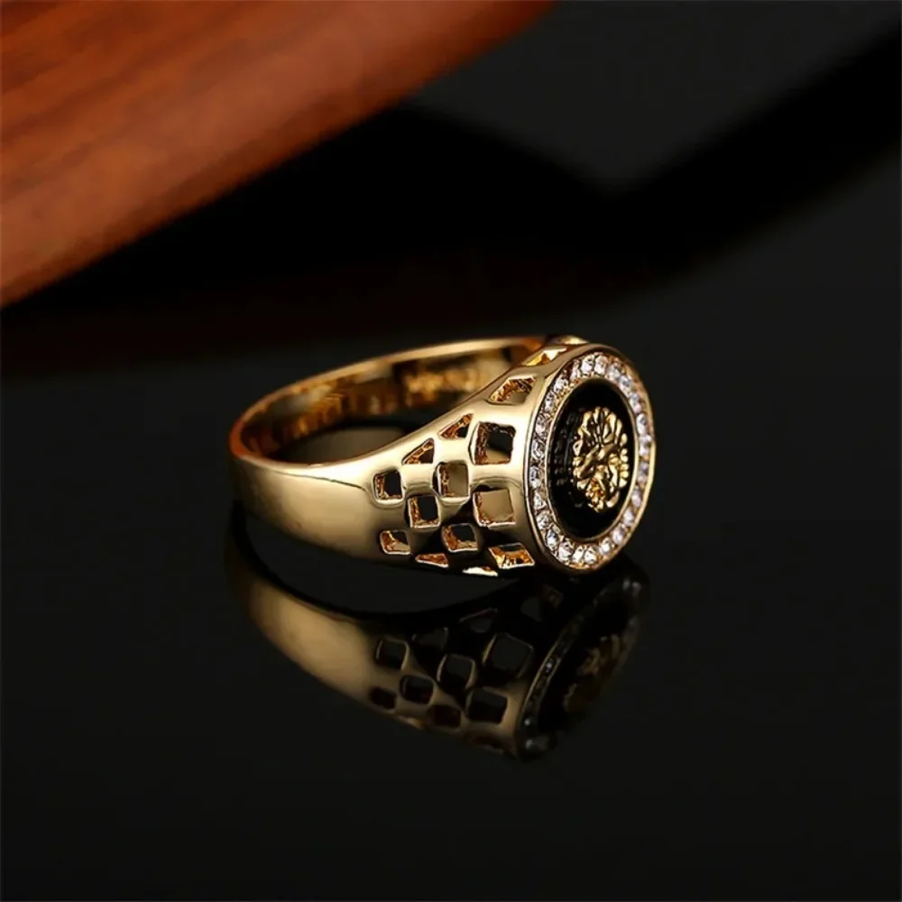 Crystal Lion Head Rings for Men Alloy Hollow Wide Finger Ring Luxury Punk Rock Knight Jewelry Joyeria Acero Inoxidables Premium