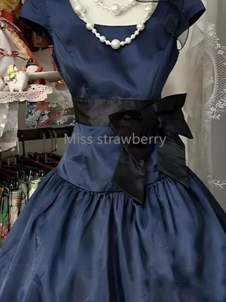 フランスヴィンテージスクエアネックリボンドレス女性の夏のエレガントなかわいいレース A ラインスリムドレスデザインシックなスキニー新しい夜会服 2025