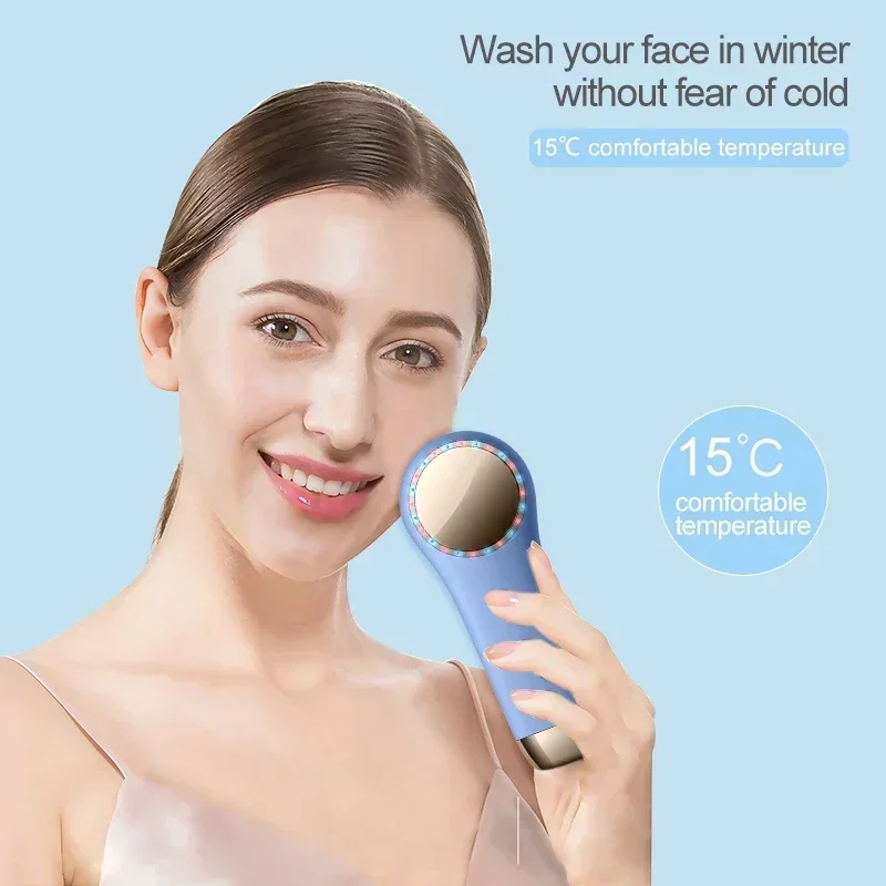 Facial cleanser with red blue light cold and hot compress, vibrating and efficient pore cleaning silicone gel facial cleanser