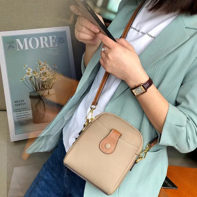 6 Colors Real Cowhide PU Leather Women\'s Luxury Handbag One Shoulder Mobile Phone Bag Girls Messenger Bag Mini CrossBodybag