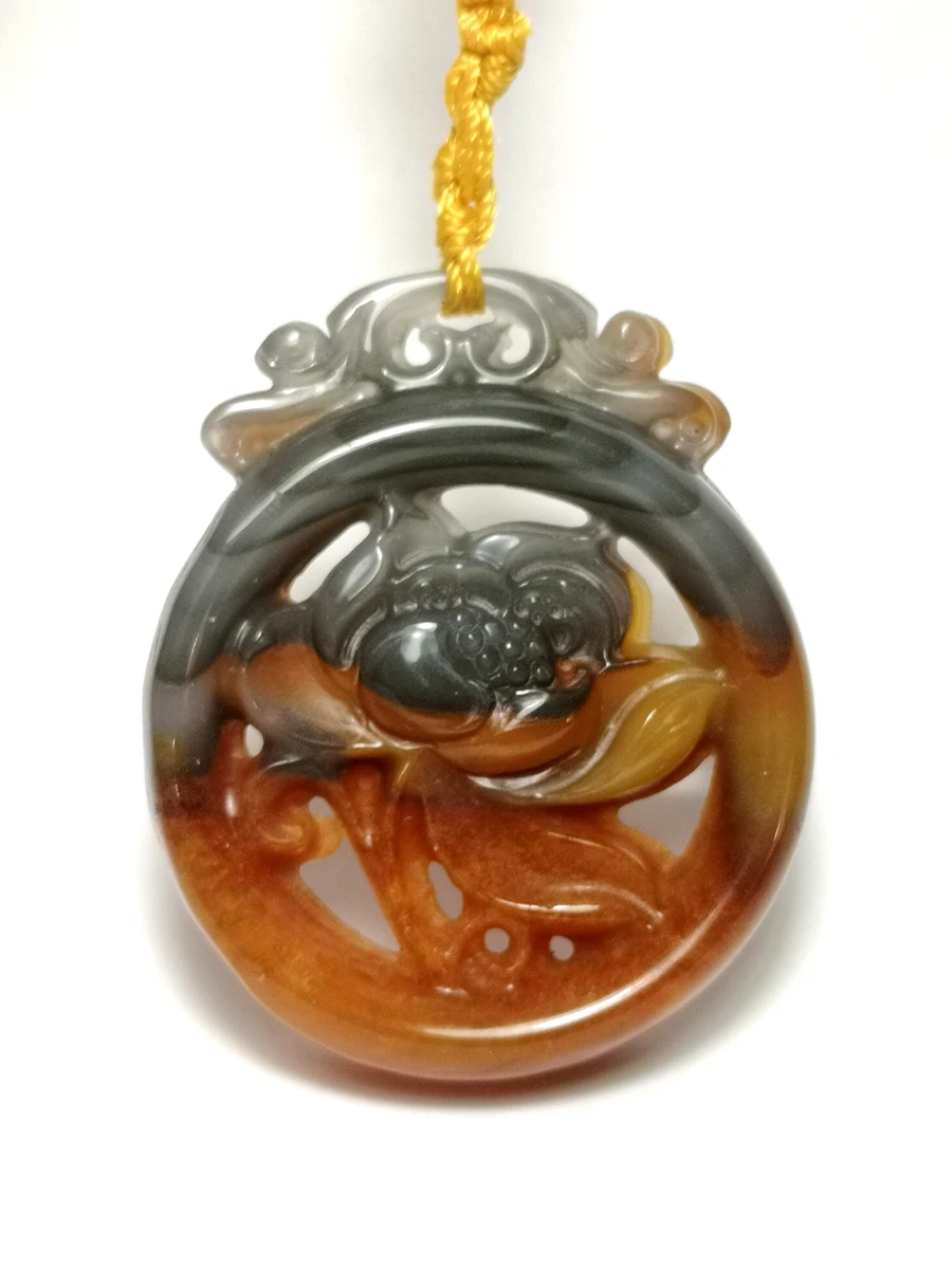 YIZHU CULTUER ART 100% Natural Hand-carved Chinese Jade Necklace Pendant two-sided Lotus Wonderful Gift