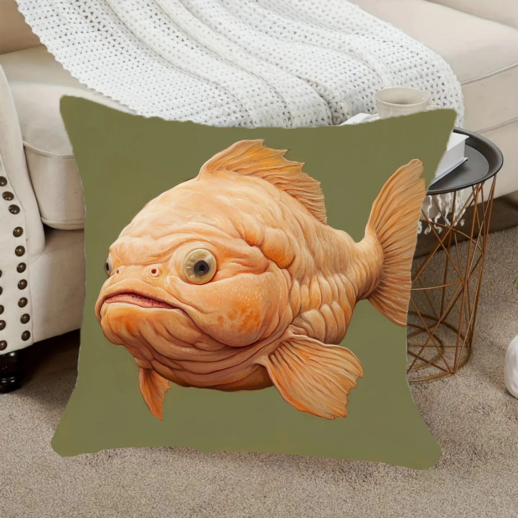 Decorative Goldfish Print Pillowcase Cushion Throw Pillow Cover Nautical Aquarium Fish Art Home Decor Gift