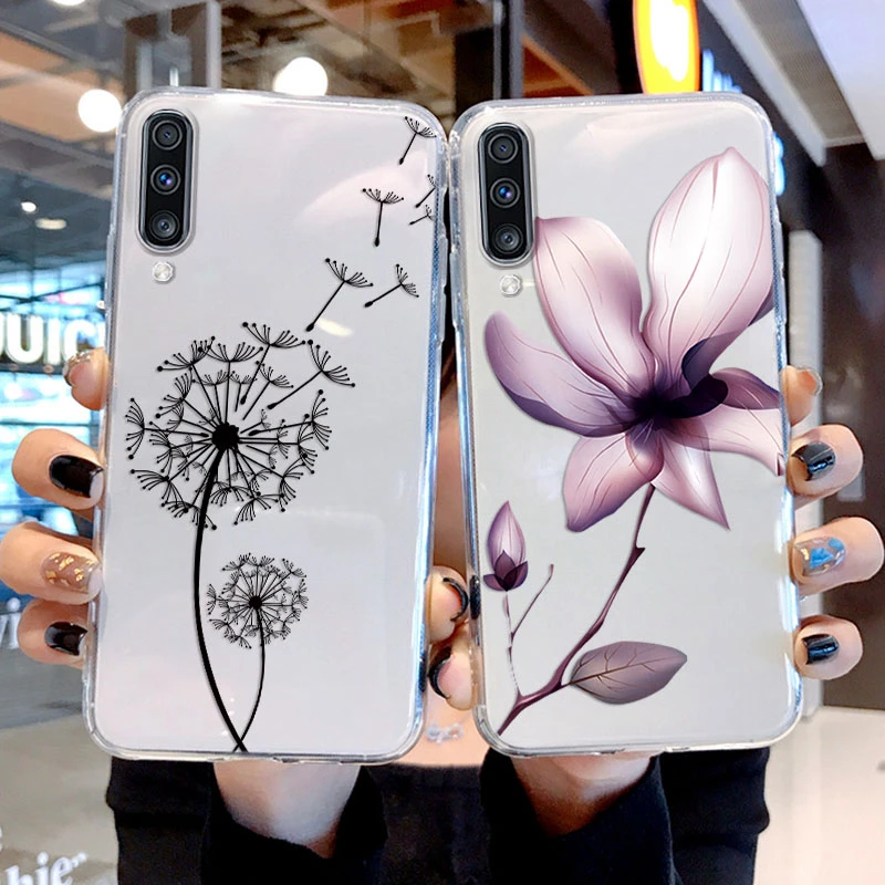 Cute Fashion Case For Samsung Galaxy A50 A50s A70 A30s Back Cover Flowers Transparent Soft Silicone Coque For Samsung A70  Capa