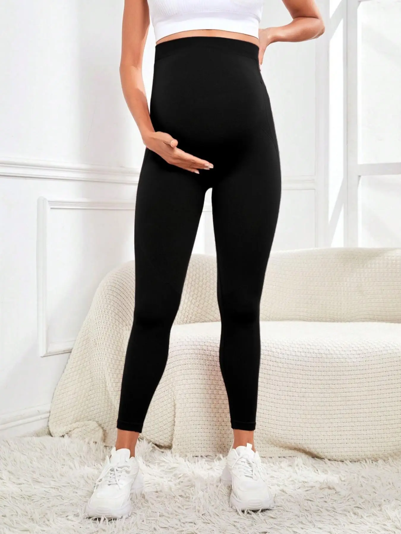ارتفاع الخصر طماق الحمل ملابس الأمومة للنساء الحوامل البطن دعم محبوك Leggins الجسم السراويل