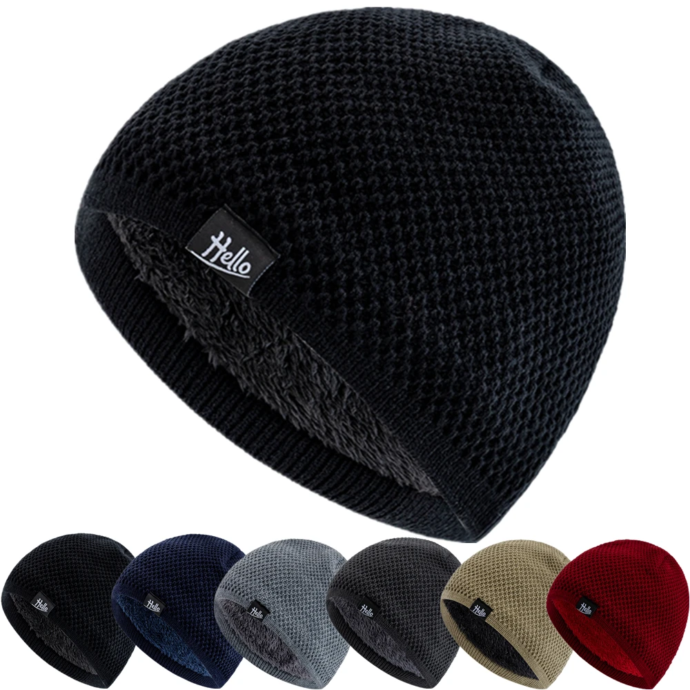 New Style Unisex Winter Hats Plush Fur Lined Beanies Hats For Men Woman Hello Letter Warm Cap Casual Winter Ski Knitted Hats