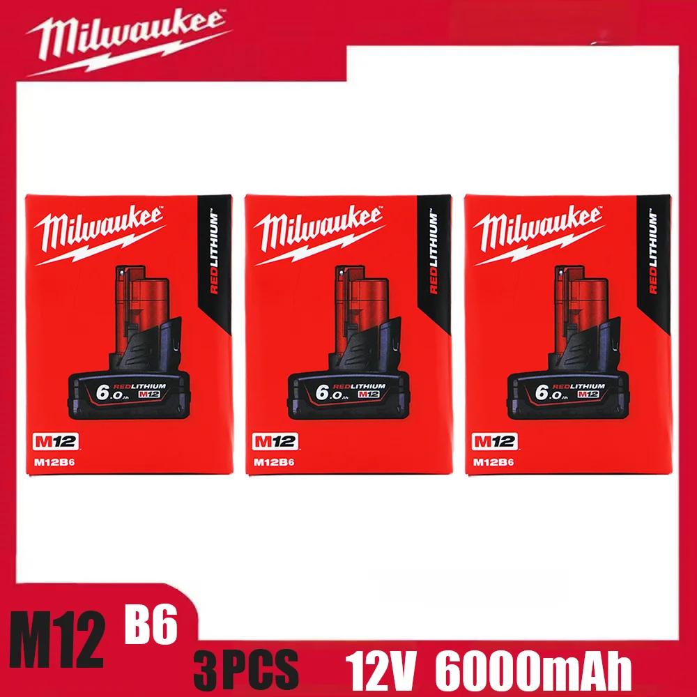 Baterie Milwaukee M12 12V originální lithiová baterie 5000mAh/6000mAh M1248-11-2401 48-11-242 M12B6 pro elektrické nářadí - náhled 5