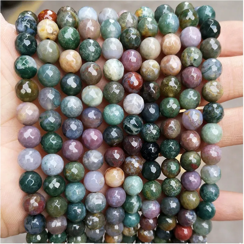 6/8/10mm Indian Agate Natural Faceted Stone Round Loose Spacer Beads For Jewelry Making DIY Charm Bracelet Necklace Accessories