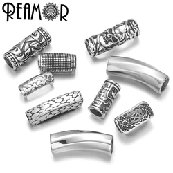 REAMOR 3pc 6/8mm 316l Stainless Steel Skull Totem Silver Color Cylinder Charms Beads For Bracelet DIY Jewelry Making Punk Beads