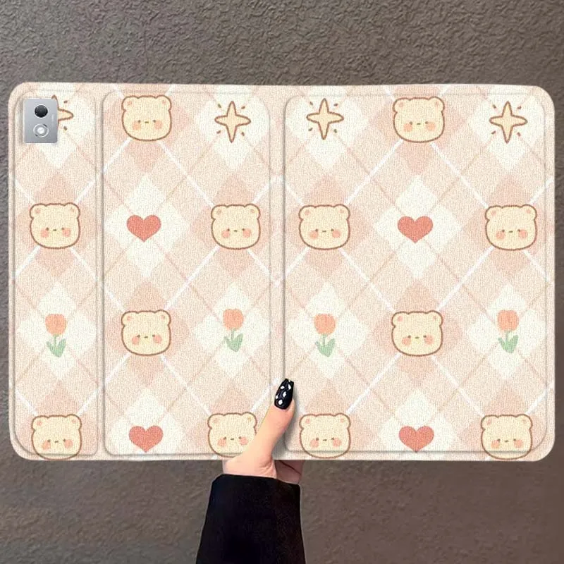 

Lattice cartoon cute bear For Lenovo Pad Tab Legion Xiaoxin Y900 Y700 K10 M10 P11 3rd Pro GT Plus Gen Cover Tablet Case