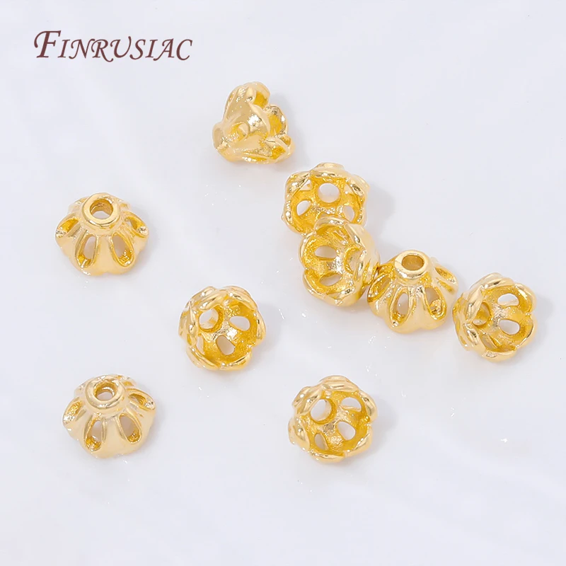 5/10Pcs 18K Gold Plated Flower Spacer Beads,Brass Bead Caps For DIY Bracelet Necklace Jewelry Beading Components