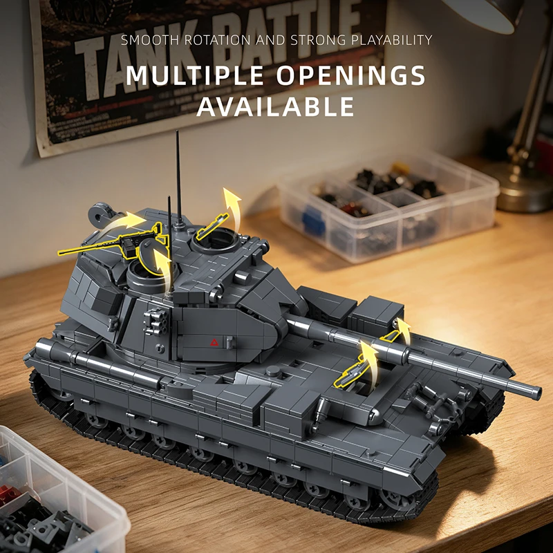 Armored Vehicle Military Army British FV215B Stage II Heavy Anti-Tank Bricks Building Blocks Toy Main Heavy Battle Tank Model