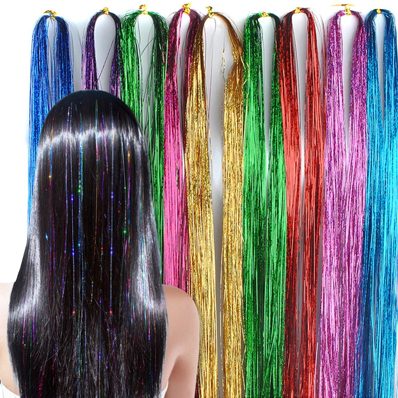 Sparkle Shiny Hair Tinsel Rainbow Strands Dazzles Women Hippie for Braiding Headdress False Hair Extensions Decor Glitter Strips