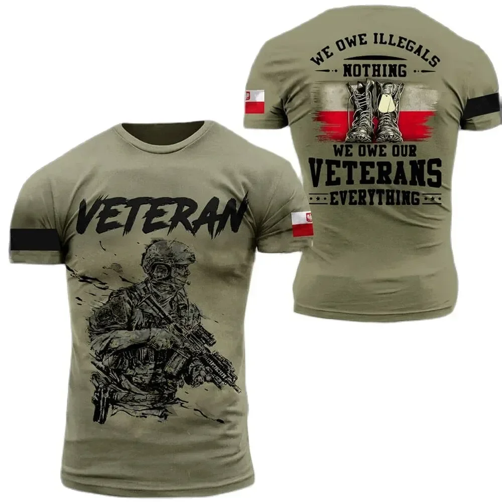 2024 Polish flag Camouflage Soldiers Army Quick dry loose comfortable new blazer printed 3D T-shirt round neck men short sleeves