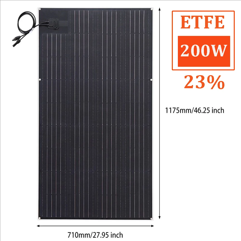 200 واط 150 واط 100 واط ETFE PET لوحة طاقة شمسية مرنة 19% 23% خلية أحادية البلورية 12 فولت شاحن بطارية سقف المنزل في الهواء الطلق تخييم RV قارب