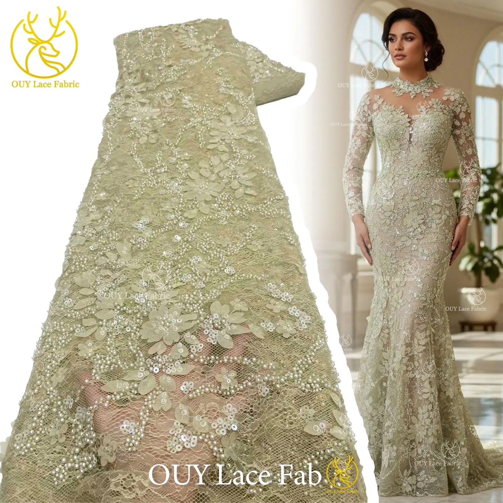 

African Nigerian Groom Beaded Lace Fabric 2026 French Mesh 3D Applique Sequin Lace Fabric for Party Wedding Dress Sewing 5 Yards