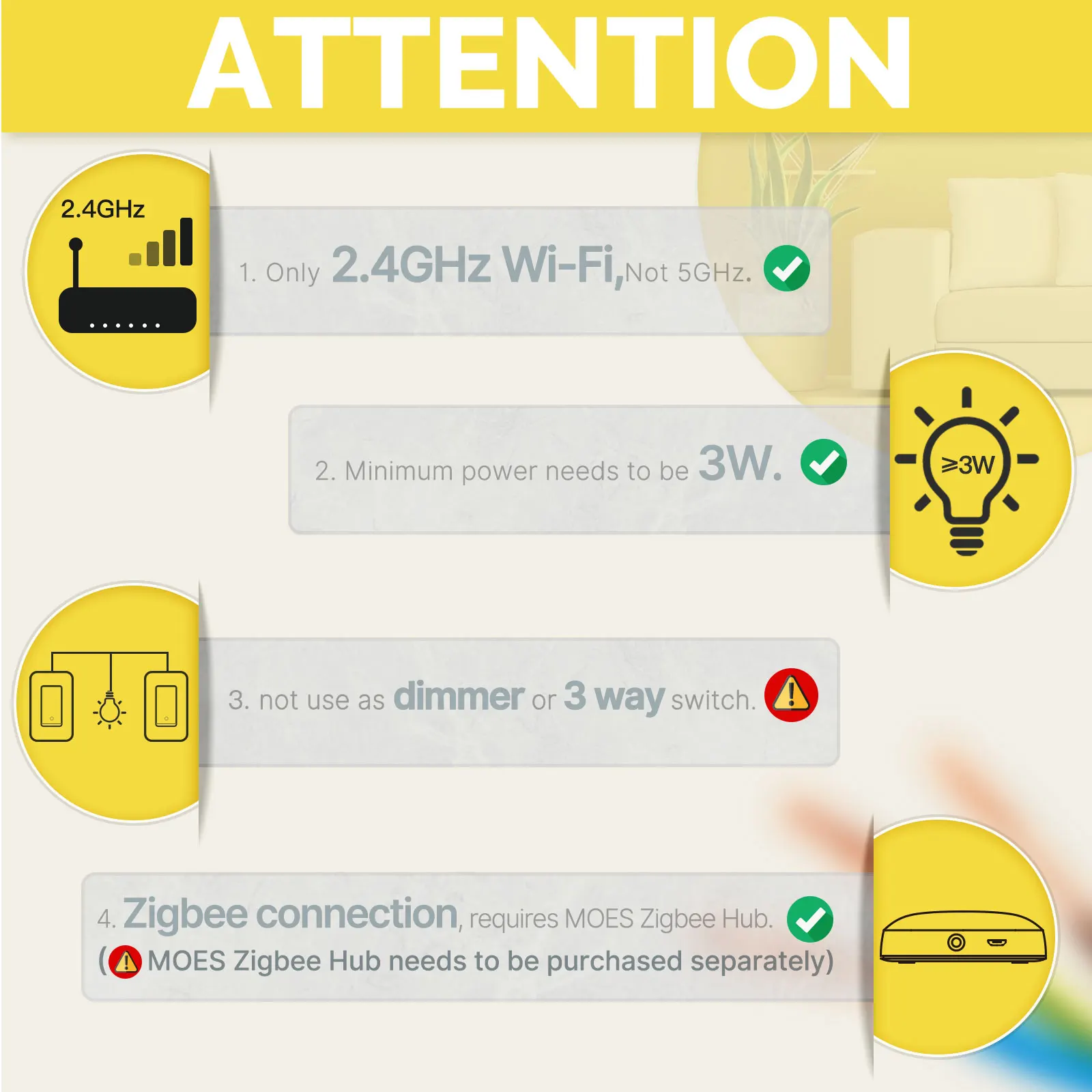 MOES US Standard Zigbee Smart Light Switch 1‑4 Gang No Neutral Wire Tuya App Timer Control Work with Alexa Google Home view 2