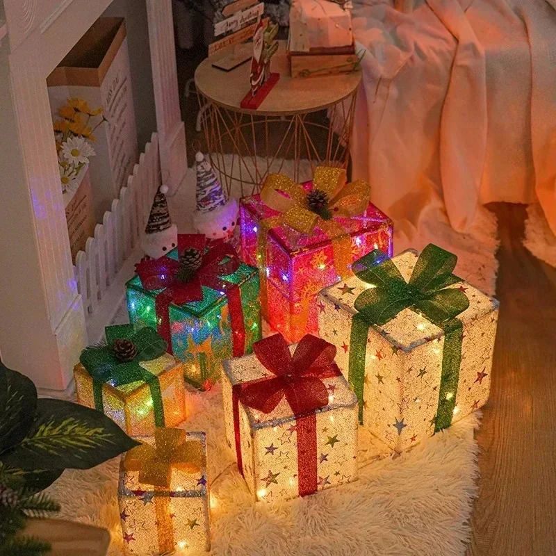 3PCS Christmas Gift Box Luminous Bow Holiday for Lighted Up Christmas Decor Christmas Tree Holiday Party Indoor Outdoor Decor