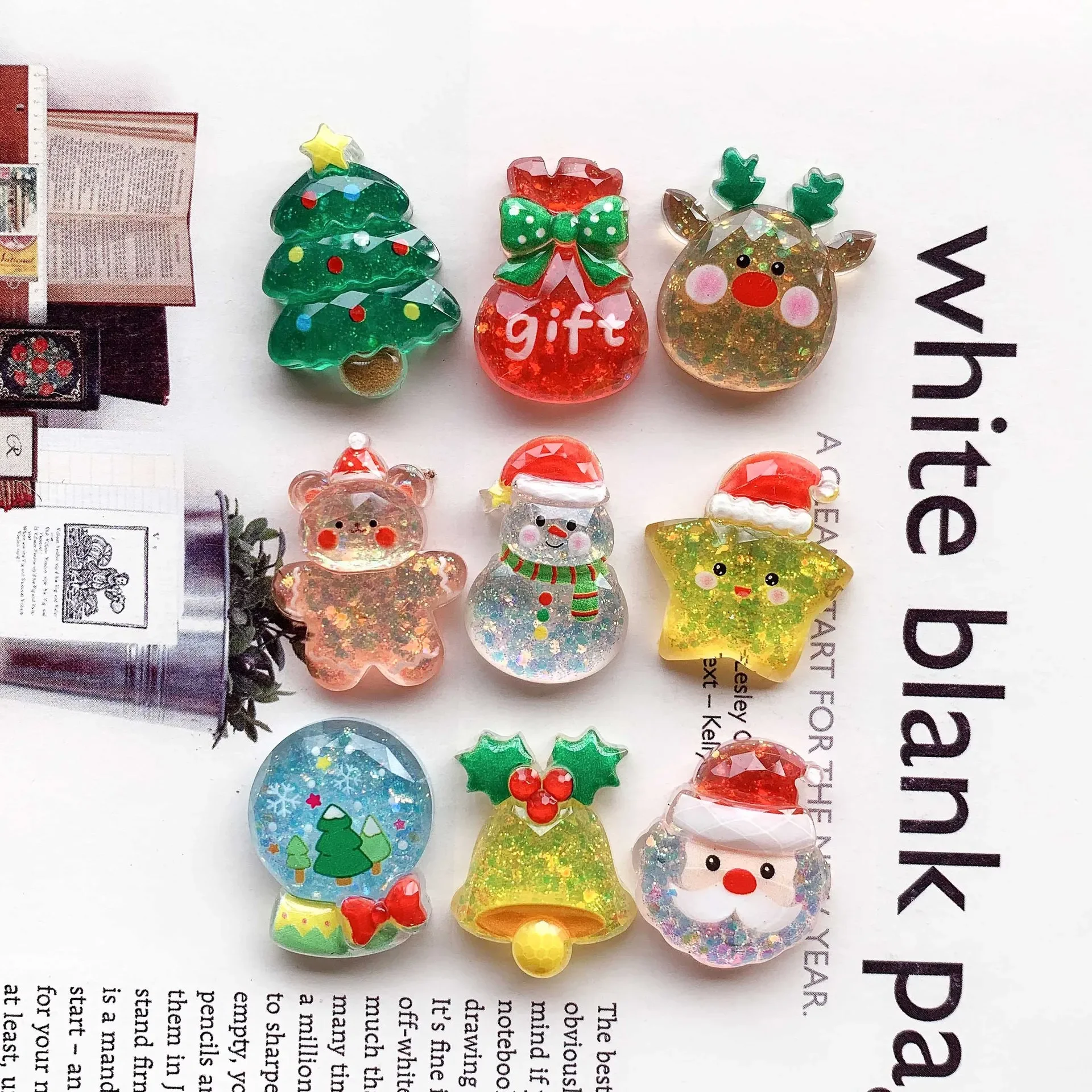 Christmas Resin Accessories Santa Claus DIY Handmade Materials Cartoon Cute Phone Case Decorate New Faceted Sequins Nail Drill