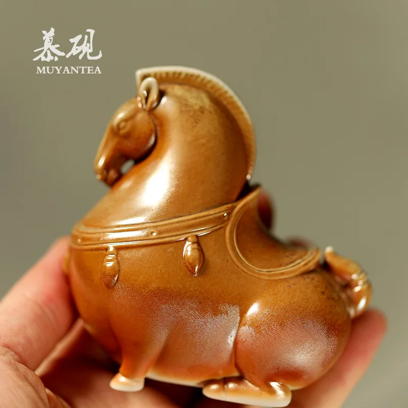 Mu Yan's Wood-Fired Pet In Zodiac Sign Horse, Tea Ornament, Small Decorative Piece, Year Of The Horse Mascot, Ceramic Souvenir,